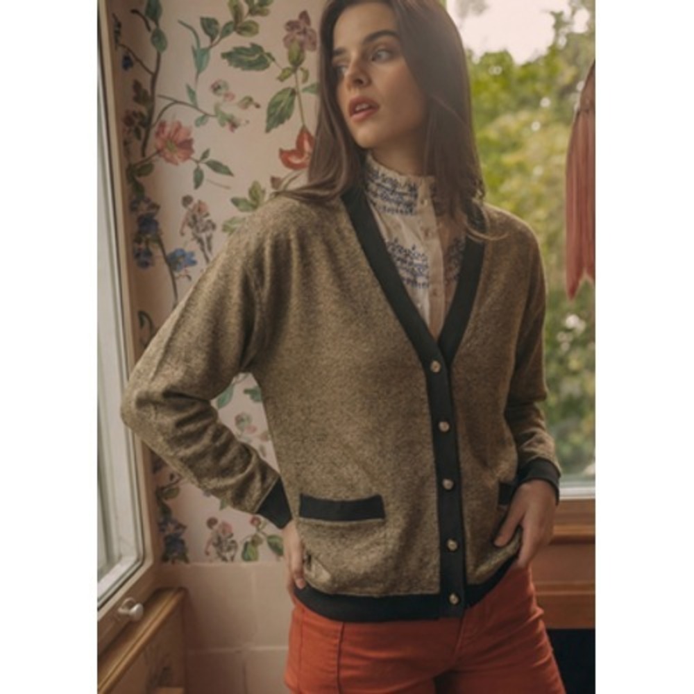 Ecco Petites Cardigan Sweater Womens Size Brown Black V Neck Pockets‎ - Picture 2 of 8